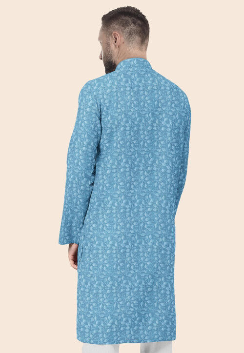 Embroidered Georgette Kurta in Sky Blue