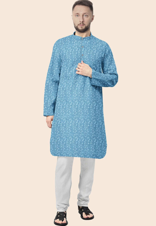 Embroidered Georgette Kurta in Sky Blue
