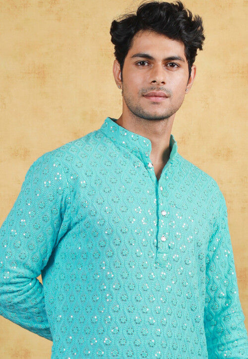 Embroidered Georgette Kurta in Turquoise