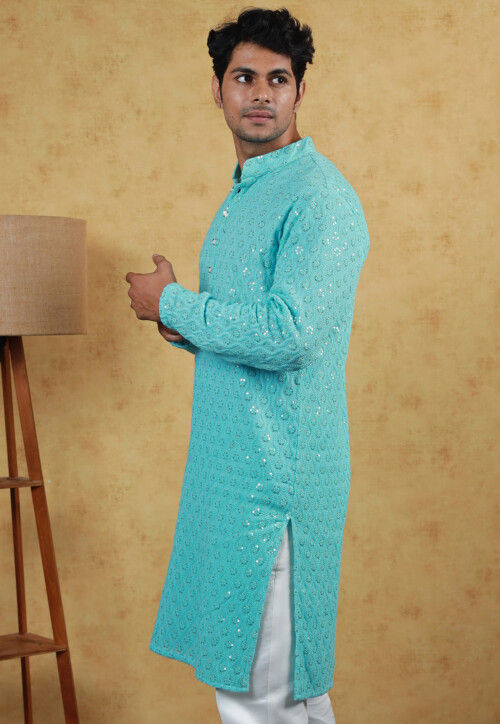 Embroidered Georgette Kurta in Turquoise