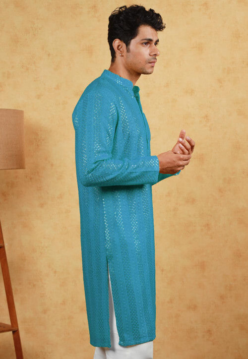 Embroidered Georgette Kurta in Turquoise