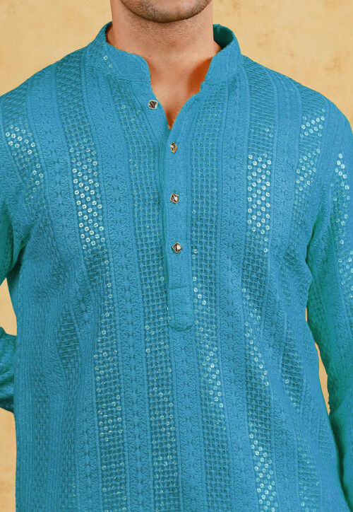 Embroidered Georgette Kurta in Turquoise