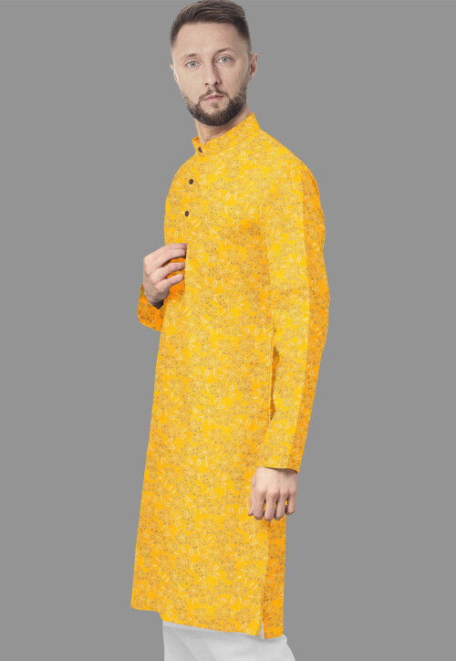 Embroidered Georgette Kurta in Yellow