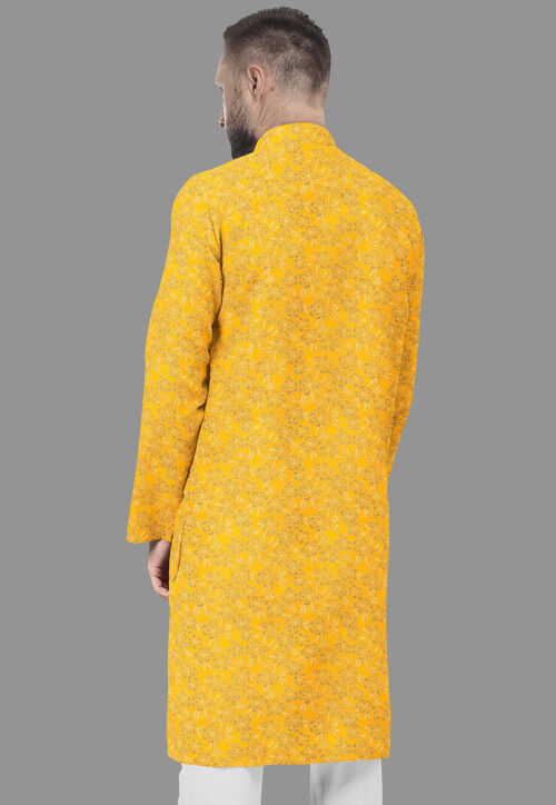 Embroidered Georgette Kurta in Yellow