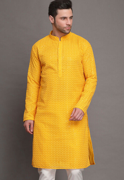 Men's Lucknowi Handcrafted Cotton Chikankari Kurta - NC054927 –  Nazranachikan