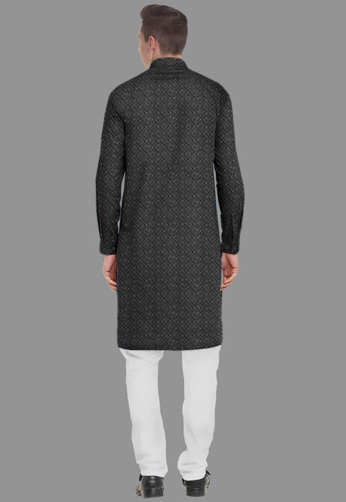 Embroidered Georgette Kurta Set in Black