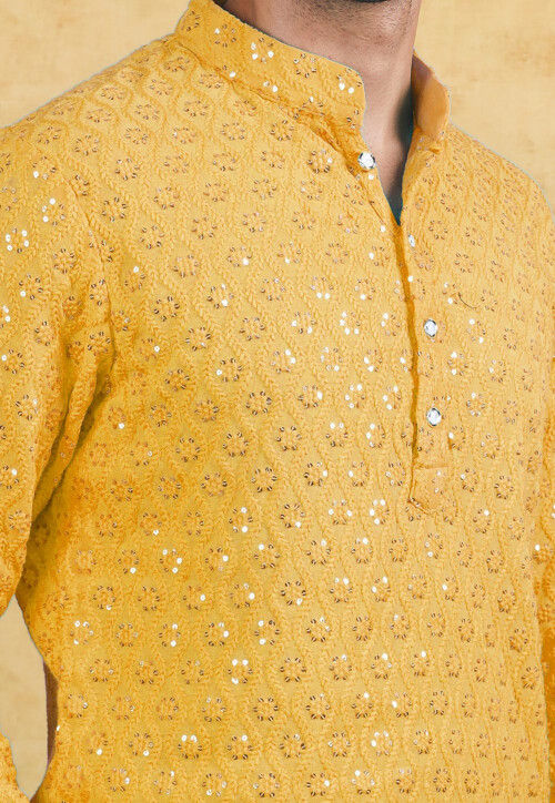 Embroidered Georgette Kurta Set in Light Mustard