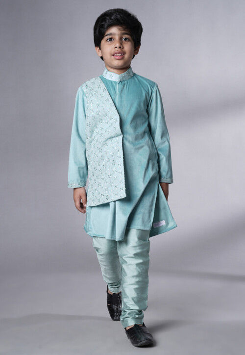 Embroidered Georgette Kurta Set in Sky Blue