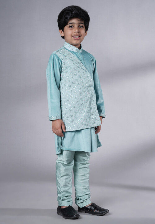 Embroidered Georgette Kurta Set in Sky Blue