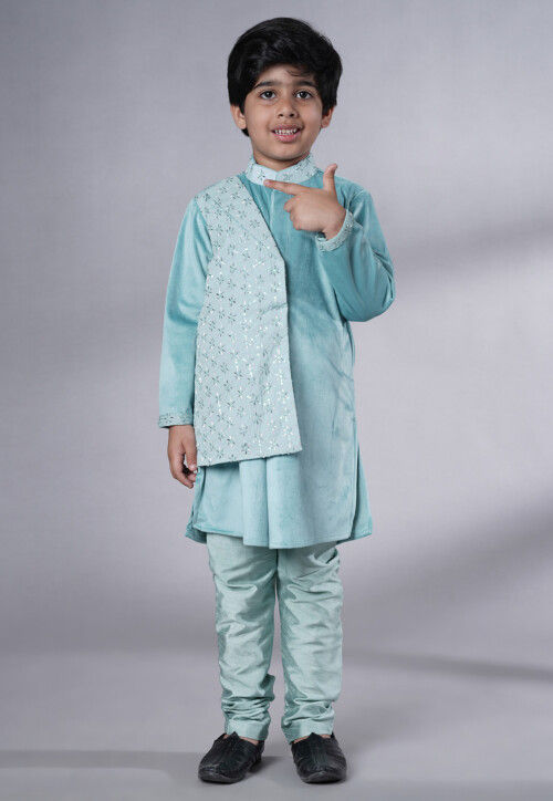 Embroidered Georgette Kurta Set in Sky Blue