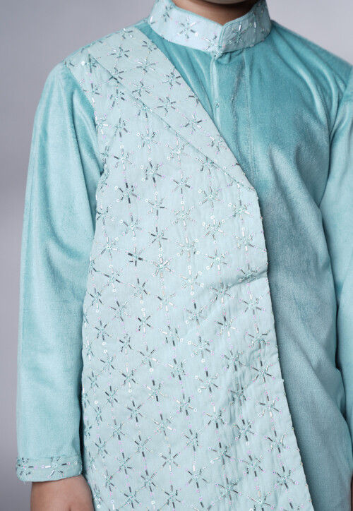 Embroidered Georgette Kurta Set in Sky Blue
