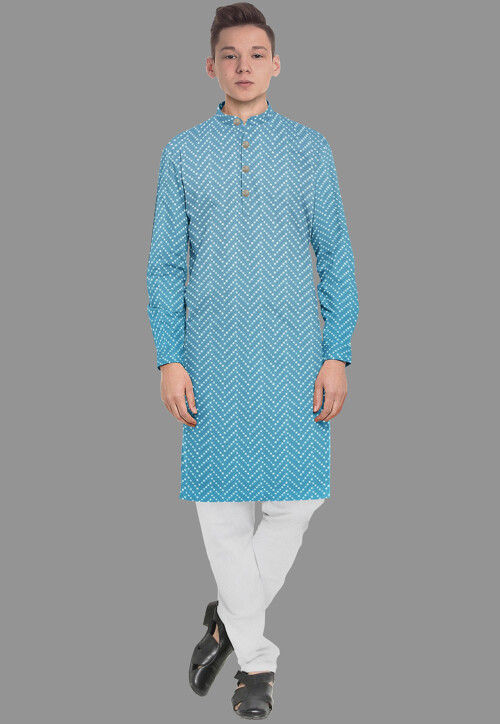 Embroidered Georgette Kurta Set in Turquoise