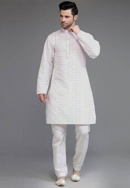 Embroidered Georgette Kurta Set in Cream