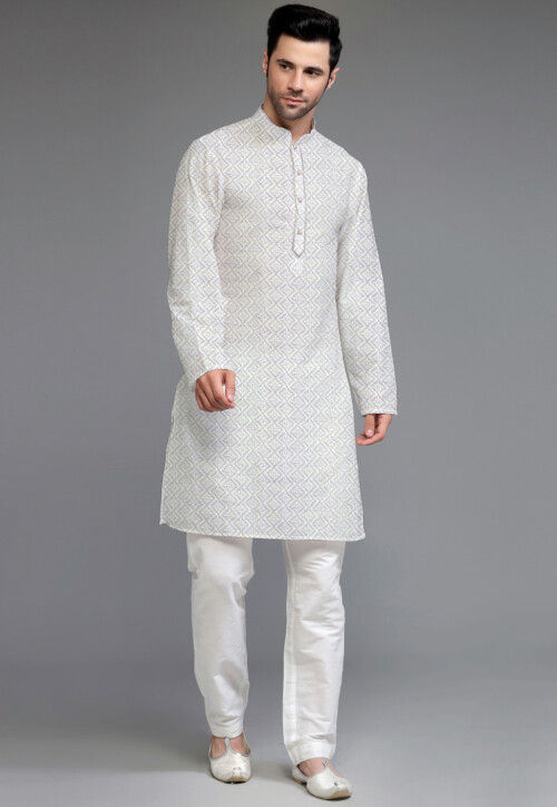 Embroidered Georgette Kurta Set in Cream