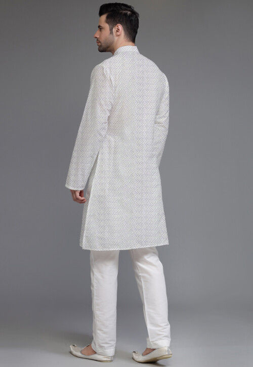 Embroidered Georgette Kurta Set in Cream