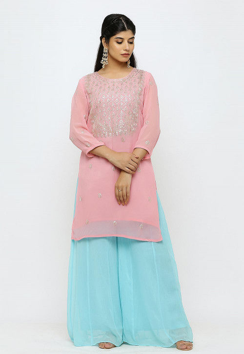 Pink Kurti & Black Skirt - Rishara Fashions - 3666421