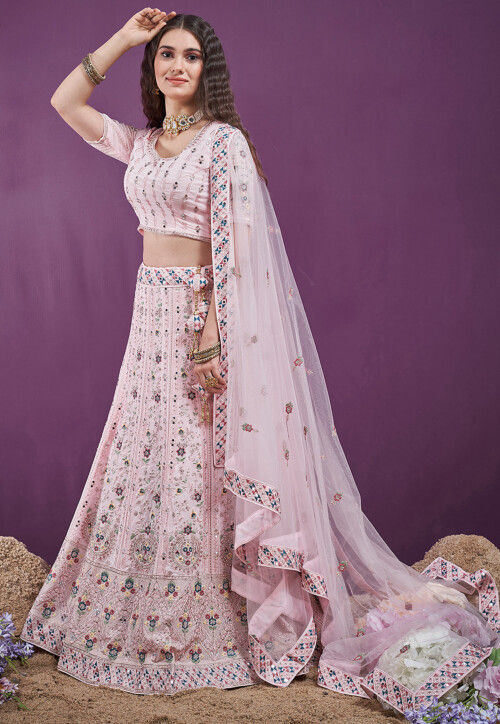 Gorgeous Pink Colored Bandhej Lehenga - MiaIndia.com