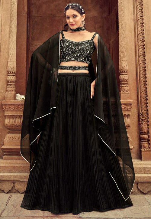 Embroidered Georgette Lehenga in Black