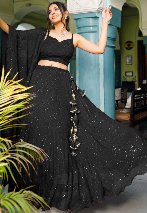 Embroidered  Georgette Lehenga in Black