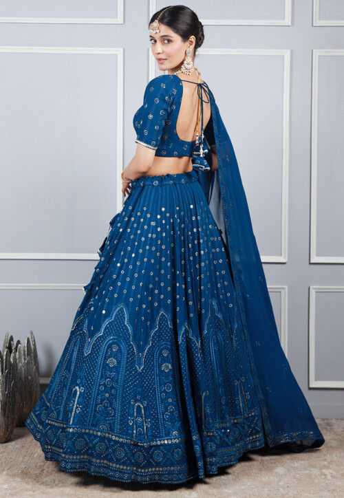 Embroidered Georgette Lehenga in Blue