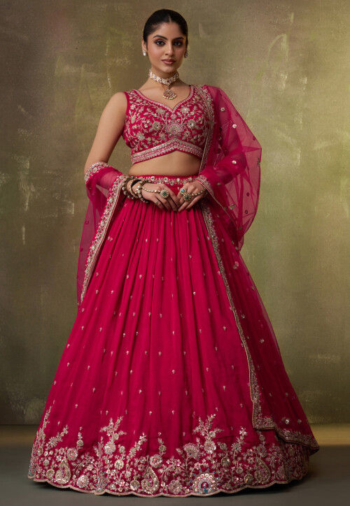 Buy Embroidered Georgette Lehenga in Fuchsia Online : LGM1138 - Utsav ...