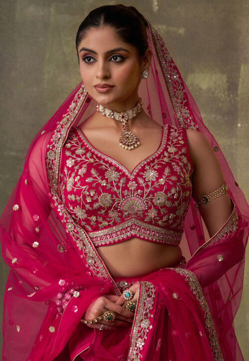 Buy Embroidered Georgette Lehenga in Fuchsia Online : LGM1138 - Utsav ...