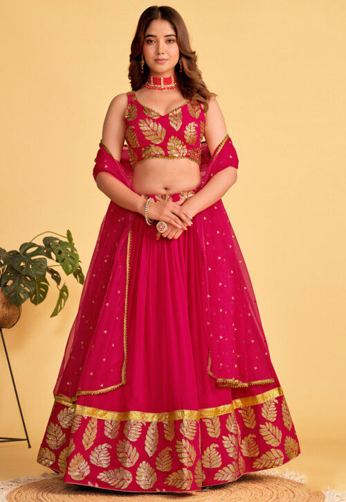 Embroidered Georgette Lehenga in Fuchsia