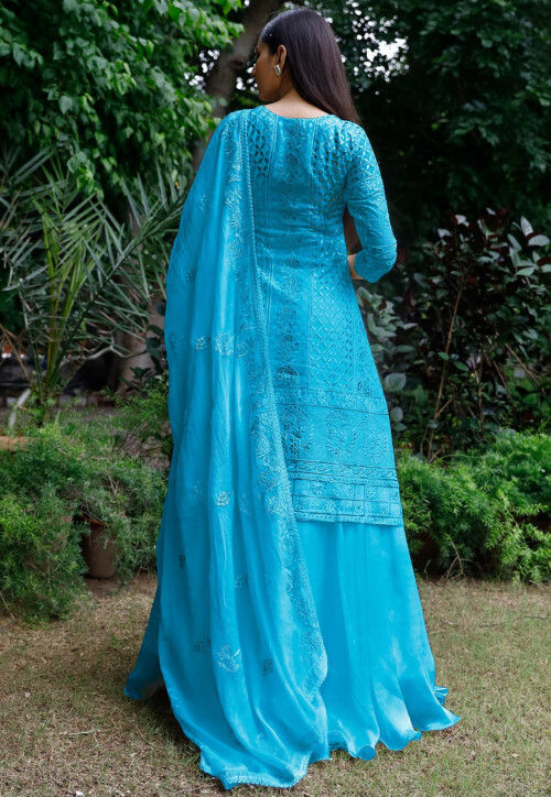 Embroidered Georgette Lehenga in Light Blue