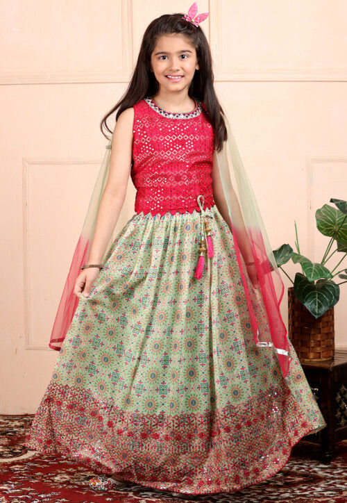 Green Embroidered Border Lehenga Choli With Dupatta 2350LG09