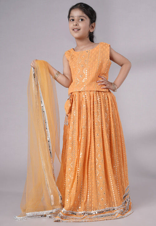 Embroidered Georgette Lehenga in Light Orange