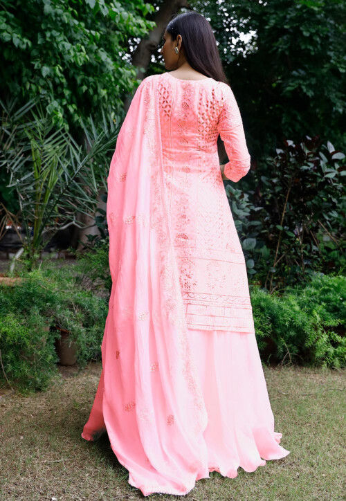 Embroidered Georgette Lehenga in Light Pink