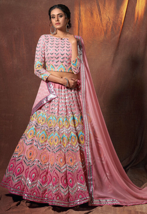 Buy Light Pink Floral Orangza Wedding Lehenga Choli From Ethnic Plus