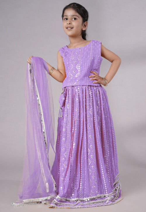 Embroidered Georgette Lehenga in Light Purple