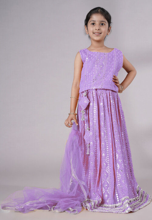 Embroidered Georgette Lehenga in Light Purple