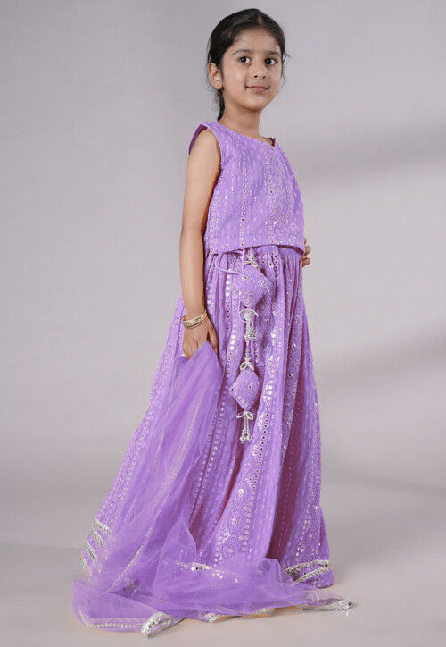 Embroidered Georgette Lehenga in Light Purple