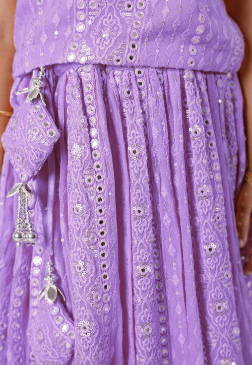 Embroidered Georgette Lehenga in Light Purple