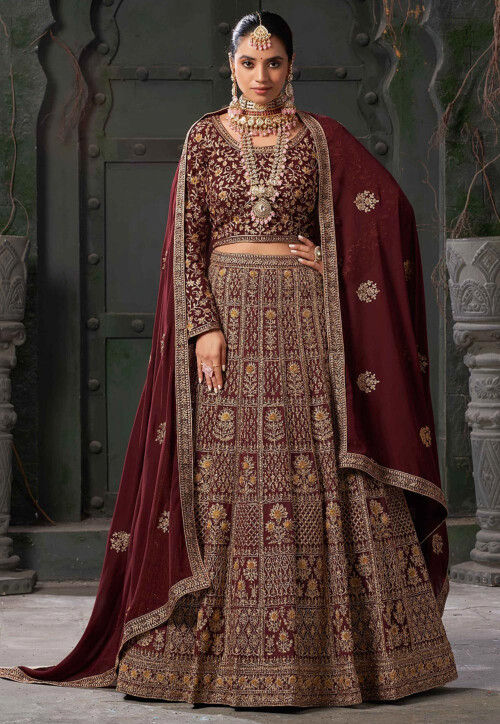Embroidered Georgette Lehenga in Maroon