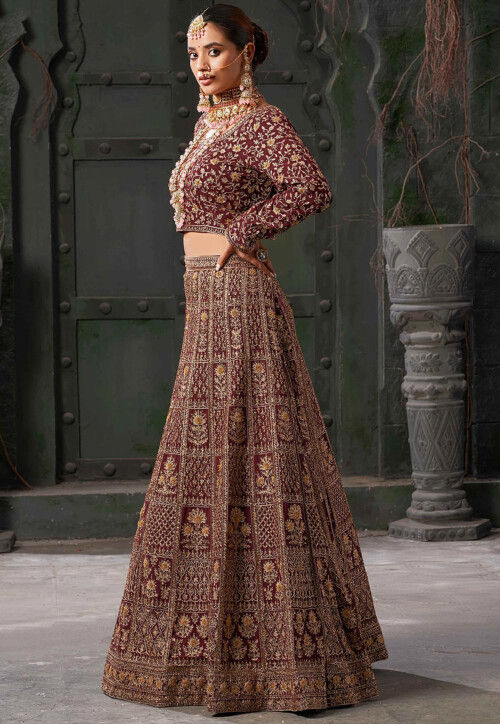 Embroidered Georgette Lehenga in Maroon