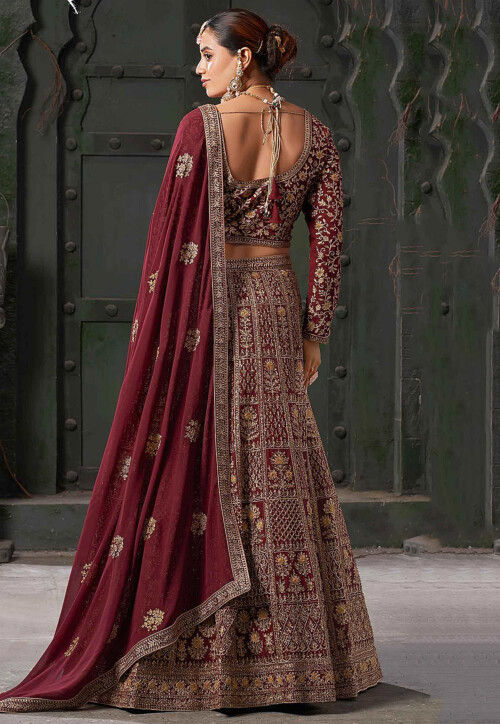 Embroidered Georgette Lehenga in Maroon