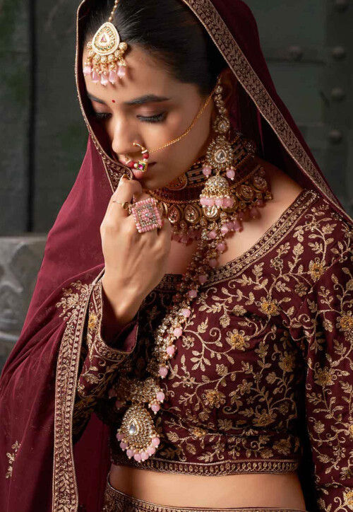 Embroidered Georgette Lehenga in Maroon