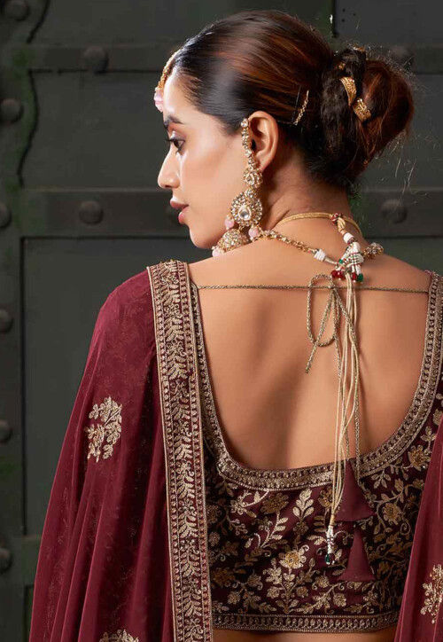 Embroidered Georgette Lehenga in Maroon