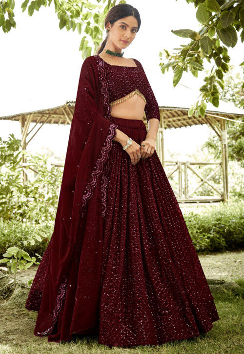 Maroon Real Georgette Lehenga Suit main image 1