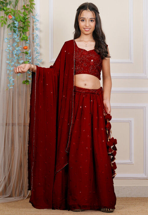 Embroidered Georgette Lehenga in Maroon
