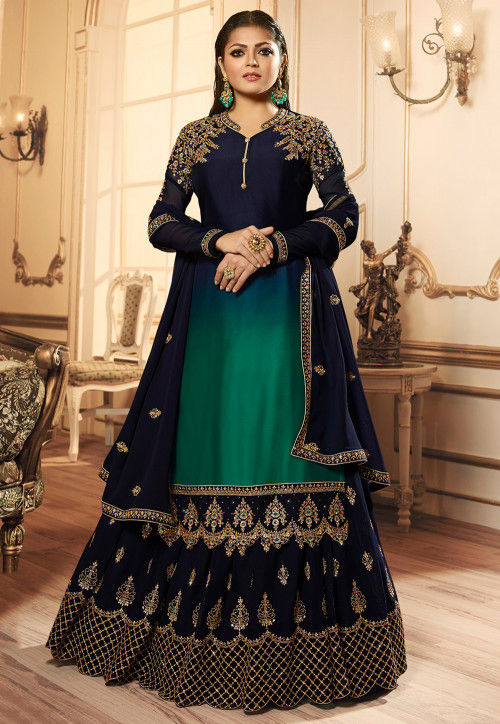 INDIAN TRADITION Girl's Georgette Navy blue Lehenga Choli Navy Blue_Free Size 