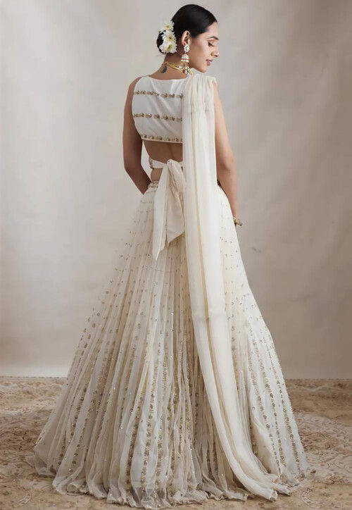 Embroidered Georgette Lehenga in Off White