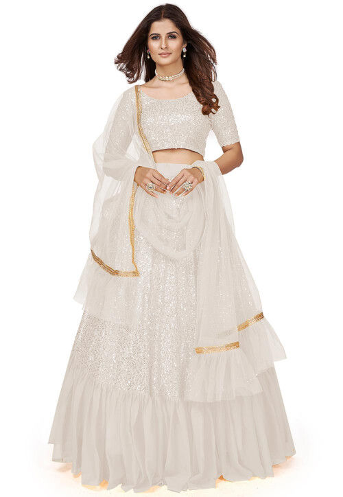 Buy Off White Sequence Embroidery Lehenga Choli by FAYON KIDS at Ogaan  Market Online Shopping Site