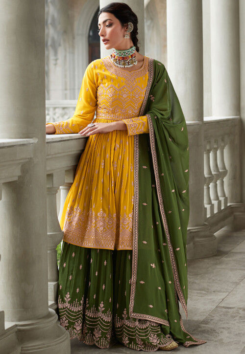 Buy Yellow Organza Bridal Lehenga Online - Latest Collection with Prices
