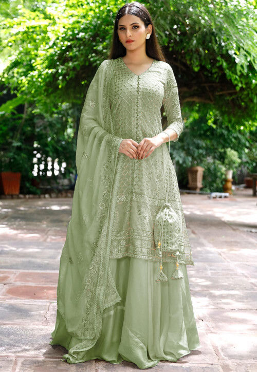 Buy Embroidered Georgette Lehenga in Pastel Green Online : LJN1721 - Utsav  Fashion