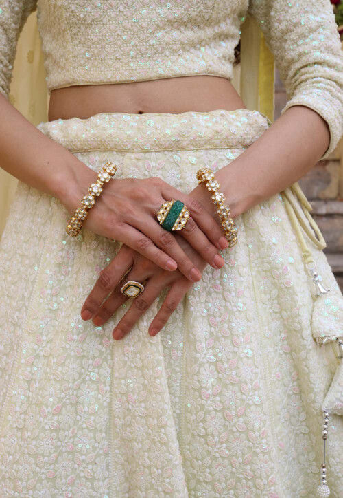 Embroidered Georgette Lehenga in Pastel Yellow