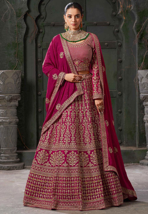 Embroidered Georgette Lehenga in Pink